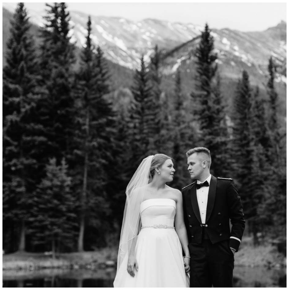 Photo of the real bride and groom near the mountains